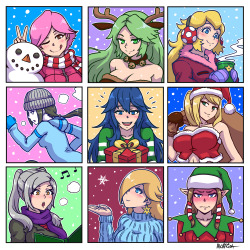 akairiot:  The Smash ladies are full of holiday spirit~ (except Zelda) As always, feel free to use these as avatars/profile pics/whatever you’d like – just please let people know where you got ‘em, if they ask. Merry Christmas and Happy New Year,