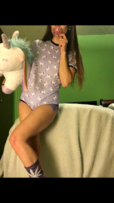 brown-bambi-eyes:  sunnywittledays:  Isn’t @brown-bambi-eyes so cute in her handmade unicorn onesie? I’m doing a pre-order promo until Saturday when pink and purple unicorn onesies will be back!   Order one before then and get a free Large Pacifier!