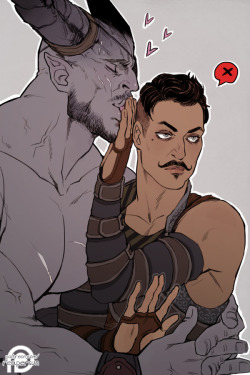 reapersun:  Support me on Patreon! =&gt; Reapersun@Patreon Dorian/Iron Bull is not really my ship because I love Dorian and want him to marry my Inquisitor but maybe if my Inquisitor asked real nice and it was his birthday Dorian would make out with Bull