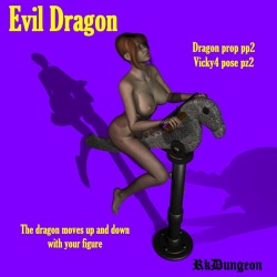 A brand new movable prop is now available created by Kawecki! When this dragon prop moves up and down Victoria 4 follows!   It is a nice dragon, but his tail is not so nice so be careful! Compatible with Daz Studio 4  and Poser 4 ! Get your dragon today