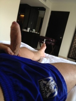 hirsutehypersex:  My big fat cock in footy shorts