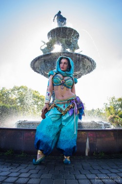 lisa-lou-who:  First photo taken at the palace in Agrabah ;) by Shadowstone Photography: ttps://www.facebook.com/shadowstonephotographyThis costume was hand-painted, dyed, beaded, and sewn by me, the girl wearing it! &lt;3 
