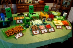theinvisiblemuse:  Just had a Minecraft themed Birthday Party for my son today. Here’s a few pics. Part 1: Food Station Part 2: Crafting Table &amp; Other StuffPart 3: The Baddies (aka Party Games) 