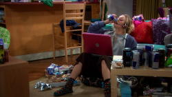 Favourite Kaley Cuoco scenario: she is has just been playing that online game for a while (like in that one episode), is surrounded by empty energy drink cans and is heavily belching all the time - she doesn&rsquo;t wanna get up to avoid being afk, so