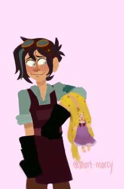 shortmarcy:After @gentlegiantdreamer ’s giant!Varian AU and the one ask on Punzie using her hair as a swing on Varian’s arm. Adorableness overload from the drawing she drew for it, so I decided to do one as well!  Cuteness credit to em’! !!!!!!!!!!!!!!!! 