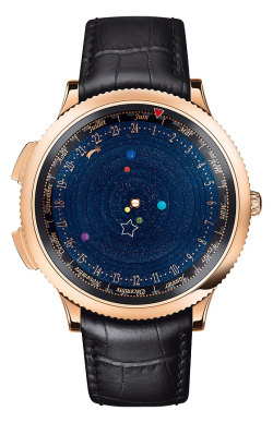 mizurda:  moonfall-requiem:  If you’ve ever wondered when Jupiter will next be aligned with Mars, Van Cleef &amp; Arpels has a watch that will tell you. Its new Midnight Planetarium Poetic Complication watch has six rotating disks, each bearing a tiny