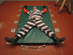 firebravo:One of the few moments when my leg irons were unlocked…..only to be locked up again like this for several hours with electro added later pushing me to my limits and beyond. Took about an hour afterwards to recover.