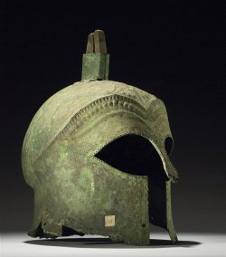 ancientpeoples:  Corinthian Helmet 600-550 BC Archaic Greek (Source: The British Museum)