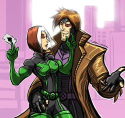 sabrerine911:  A Rogue and Gambit piece I just finished.My favorite fictional couple.  