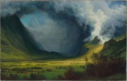 cavetocanvas:  Albert Bierstadt, Storm in the Mountains, c. 1870 Things to think about when studying: Is this an example of a sublime or pastoral landscape? What group of painters / movement was Bierstadt a part of? 