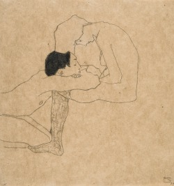 blastedheath:  Egon Schiele (Austrian, 1890-1918), Liebende [Lovers], c.1909. Pencil and coloured crayon on paper, 31.5 x 29.5 cm. 