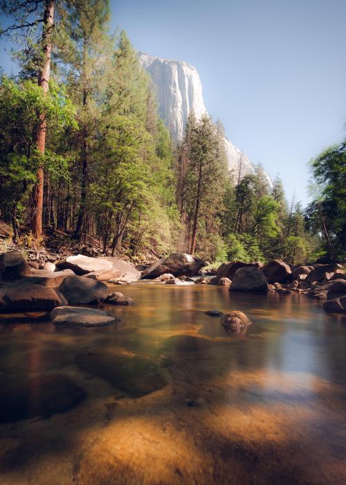 amazinglybeautifulphotography:Shot a long exposure on the river to make the water a bit more interesting under El Capitan. Yosemite, CA [OC] [3512x4917] - Author: whatsaustindoin on reddit