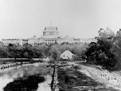 In 1856, the old dome was removed and work began on a replacement with a new, fireproof cast-iron dome. Construction was suspended in 1861 so that the Capitol could be used as a military barracks, hospital and bakery for the Civil War. However, in 1862,
