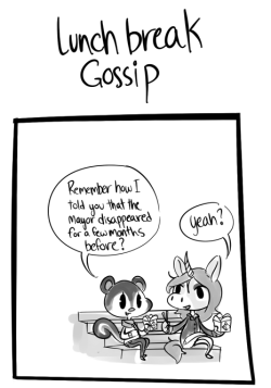 twotowncrossing:  Poppy and Julian are intern besties and like to eat and gossip together during their lunch break.  edit: I fixed how tiny it was. Sorry, tumblr is confusing and I’m sleepy.  