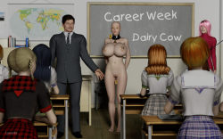 world-wide-resource:  Here we see one of the required classes being taught to all of the white and Asian females at school. They are being taught, and explained to, that certain members of the lower 60% who become Hucows under certain procedures in-order