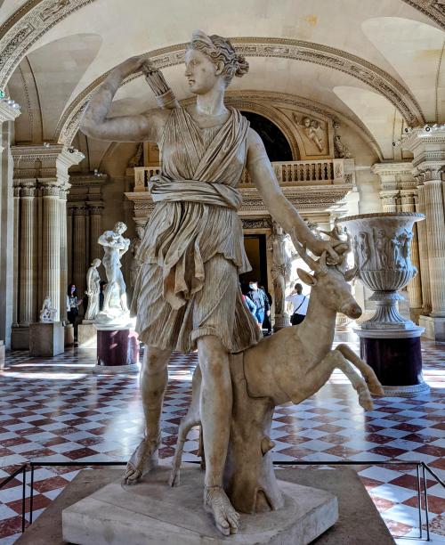 blondebrainpower:Diana Draws an Arrow while on the Hunt. Roman statue from 1st or 2nd Century CE.This is Artemis, Goddess of the hunt. Or, she is Diana of Versailles, housed in the Louvre. Her name has changed through the ages but her ideals of being