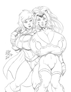 ironbloodaika:  pinupsushi: callmepo:  Sketch commission for @ironbloodaika of Power Girl apprehending Mighty Endowed… and experiencing a little breast envy as well.  The bras is on the other chest so to speak…   Oh yes, there is a topless version