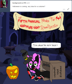 darkfiretaimatsu:As if I don’t spend the whole rest of the year planning for Nightmare Night~ Yes, everypony, it’s that time of year again~! Send me all of your costume ideas, monster inqueries, spooky asks, and just anything you want to see for Nightmare