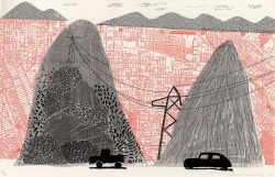 Mulholland Drive (M.C.A.T. 308) home-made print executed on an office copy machine, on Arches Text; by David Hockney, 1986