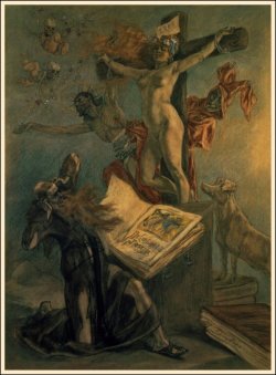 gh2u:  mudwerks:  The Pictorial Arts: Temptation  “The  body of work of this fellow Félicien Rops defies logical description, except  to say it is a fever dream mixture of sex and death and religious  satire. This work, The Temptation of Saint Anthony