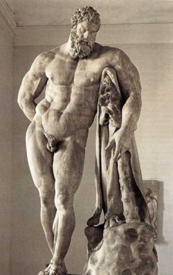 menzmeat:  antonio-m:  THE FARNESE HERCULES. An ancient Roman marble replica of a Greek original in bronze. Unearthed in the gardens of the Palazzo Farnese in the early 16th Century. Michelangelo was called from his work painting the Sistine Chapel to