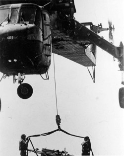 CH-54 Skyhook delivering 1st Cavalry Division&rsquo;s 155mm Howitzers, operation Masher/White Wing, Vietnam 1966