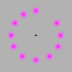 youdontknowyou:  dancingongraves:  bitchesaintshyt:  shesmadduniquex3:  shanaynay94:  If your eyes follow the movement of the rotating pink dot, the dots will remain only one colour - pink. However if you stare at the black “+” in the center, the