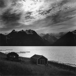 black-and-white:  Fishing huts at Djupvik (by Jukka Vuokko) 
