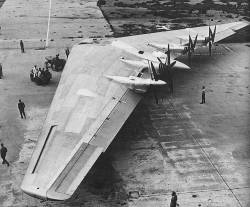 XB-35 Prototype 1 under tow prior to taxi tests at Northrop, May 1946