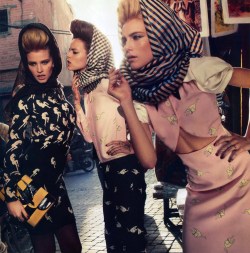 Lara Stone, Freja Beha Erichsen, And Dree Hemingway Wearing Miu Miu In Vogue Paris