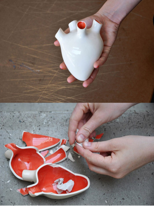 creemakeslove:  anditslove:  Corezone is a ceramic heart-shaped vessel that you can place your thoughts, feelings and emotions into. Write them down on pieces of paper and put them inside. You must then physically break your own heart to free them.  Kinda