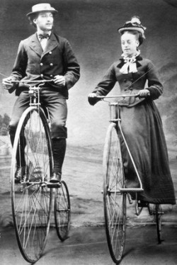 fuckyeahvictorians:  my-ear-trumpet:  whambamthankyoumam:  Penny farthing - “ineffective,” 1887. The noun, in ref. to the kind of bicycle with a small wheel in back and a big one in front (so called from the notion of different size coins) is first