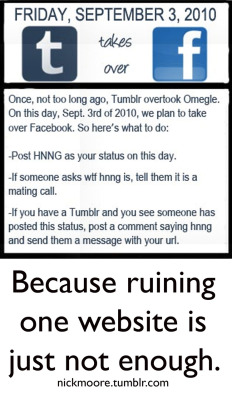 andrewtu:  uhlanduh:  wthpatrick:  nickmoore:  In case you missed my other feelings on the matter.   Omegle was fun. Let’s see how this goes on Facebook.   I am so down for this, because I hate facebook. 