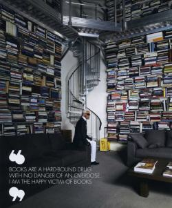 Lagerfeld in his library.   