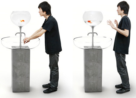 shirleyang:  jeffreyshek:heylookitsliz:pdizzle-:  This Fishbowl Sink concept is a unique way to get people to preserve water. The water in the fishbowl decreases as you wash your hands. The idea is to force people to shut the water off in order to save