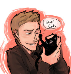 Doodle done in ONTD_Supernatural party that I wanted to color. DEAN WHY YOU SO CUTE WITH BB THINGS.