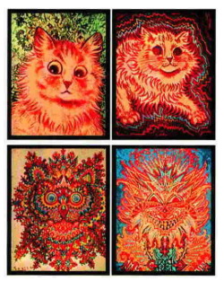 h3ilsatan:  The Stages of Schizophrenia A 20th-century artist, Louis Wain, who was fascinated by cats, painted these pictures over a period of time in which he developed schizophrenia. The pictures mark progressive stages in the illness and exemplify