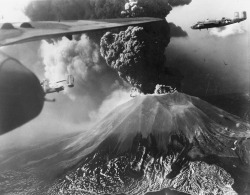 447th Squadron B-25s fly past erupting Vesuvius, 1944 nfo: warwingsart