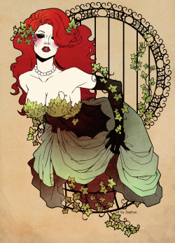 fashiontipsfromcomicstrips:  + POISON IVY +, by Zephuu This is so gorgeous.I love how the hoop cage skirt blossoms from the sepal-esque scalloped edging of her corset. She’s totally a deadly flower in bloom. 
