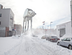 thedailywhat:  This Looks Shopped of the Day: Photographer Henry Hargreaves transforms snow-walloped Williamsburg into the Hothiest planet in the Hoth system. More here. [laughingsquid.] See Also: Andrew Cremeans’s Blizzageddon. 