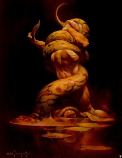 quietdaemon:  Primordial, its coiled hunger destroys, consumes QD #sixwords eddithy:  Frank Frazetta, Serpent  