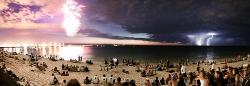 youbetter-runlike-thedevil:  beatspm:   This was taken in Australia. Three separate things happening at once: On the left, fireworks exploded as part of Australia Day celebrations. In the middle, it’s Comet McNaught. Then on the right, there’s lightning