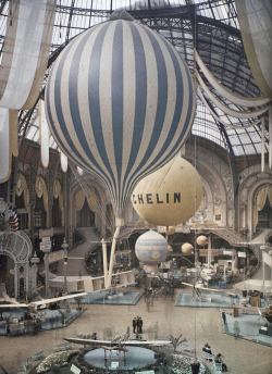 ckck:  The first air show at the Grand Palais in Paris, France. September 30th, 1909. Photographed in Autochrome Lumière by Léon Gimpel. 