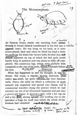 Vladimir Nabokov&rsquo;s doodles on an English translation of Kafka&rsquo;s Metamorphosis.