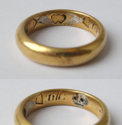 aleyma:  Posy ring with pictogram inscription, ‘Two hands, one heart, Till death us part.’ Made in England in the 17th century (source). 
