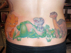 fuckyeahtattoos:  Land before time, Done by Samantha (Samsquantch) at Mastermind Ink in Chicago.  OMG.