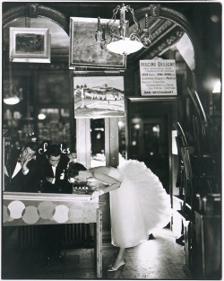 blaaargh:  Richard Avedon, Suzy Parker, Evening Dress by Lanvin-Castillo, Café des Beaux-Arts, Paris, August 1956 