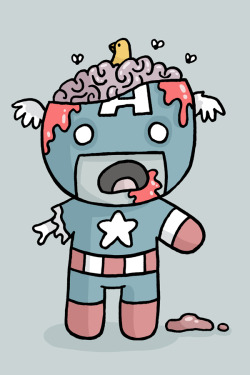 herochan:  Zombie Cap - by Jess  Bradley Tumblr || deviantART || Facebook Artist Note: “Zombie Captain America, complete with bird nesting in head!” (Via: squid-bits) 