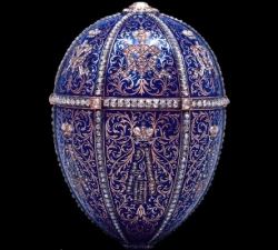 1896. The Twelve Monograms Egg (or Silver Anniversary Egg), made by Mikhail Perkhin of the Faberge workshop for Empress Maria Feodorovna 