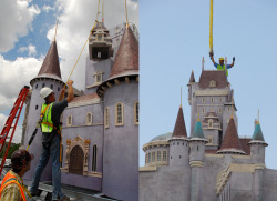 taylormariegreen:  Everyone is wondering how tall the new castle will be at the Magic Kingdom and if it will distract from Cinderella’s castle. Imaginers are using forced perspective to make the castle seem much larger then it really is. The castle